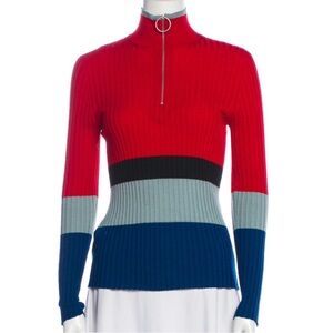 Marni striped turtleneck Sweater wool silk blend with front zip made in Spain S